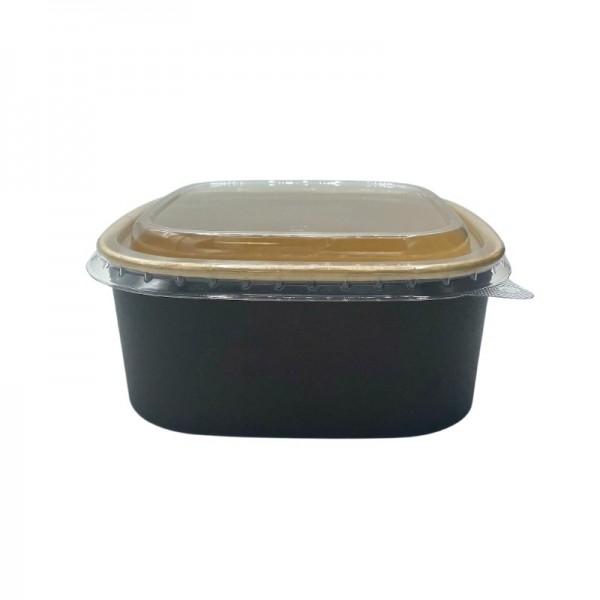 Bol patrat salata, carton kraft|negru, 1200cc, cu capac, 50buc Produse 71,37 lei