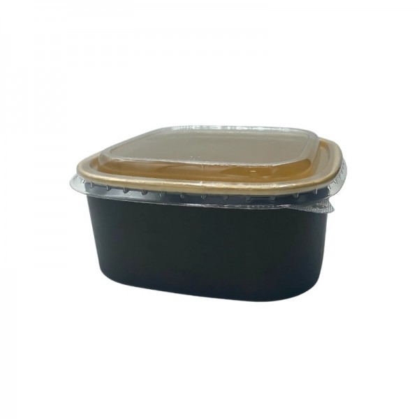 Bol patrat salata, carton kraft|negru, 1200cc, cu capac, 50buc Produse 71,37 lei