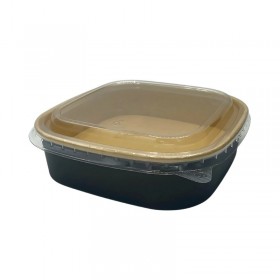 Bol patrat salata, carton kraft|negru, 750cc, cu capac, 50buc Produse 66,12 lei