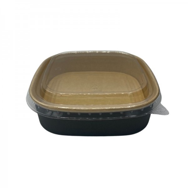 Bol patrat salata, carton kraft|negru, 750cc, cu capac, 50buc Produse 66,12 lei