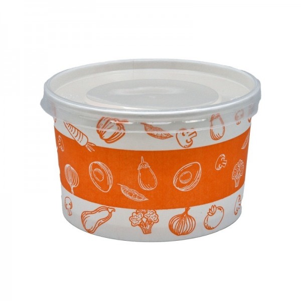 Bol supa carton + capac PP, design orange, 16oz|480ml, 25buc Produse 7,30 lei