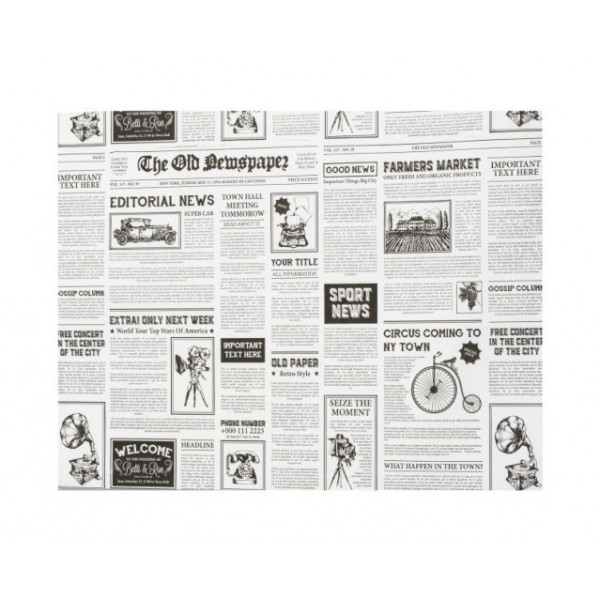 Hartie BIO cerata, alba, design ziar, 30x40cm, 208 coli|kg, 10 kg Hartie impachetat 290,16 lei