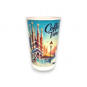 Pahare carton perete dublu, 470ml - 16oz, Coffee Time, D90, 25buc Produse 12,16 lei