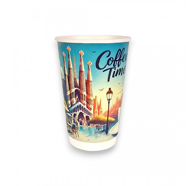 Pahare carton perete dublu, 470ml - 16oz, Coffee Time, D90, 25buc Produse 12,16 lei