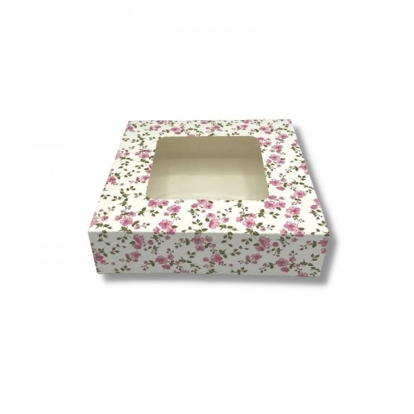 Cutii mini prajituri, cu fereastra, design flori, 28x28x5 cm, 25buc, outlet Lichidari de stoc 152,25 lei