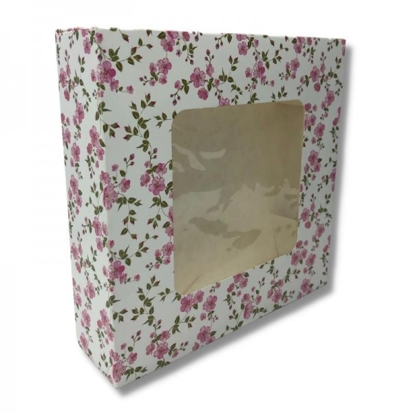 Cutii mini prajituri, cu fereastra, design flori, 28x28x5 cm, 25buc, outlet Lichidari de stoc 152,25 lei