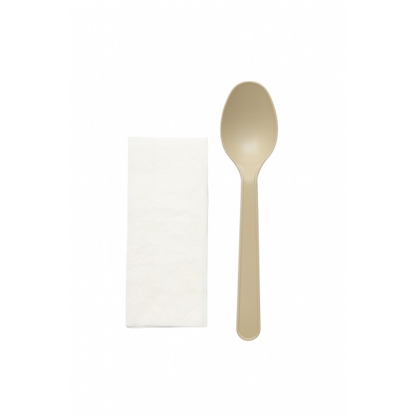 Set tacamuri biocompostabile, bej, lingura+ servetel, 100buc Produse 14,79 lei