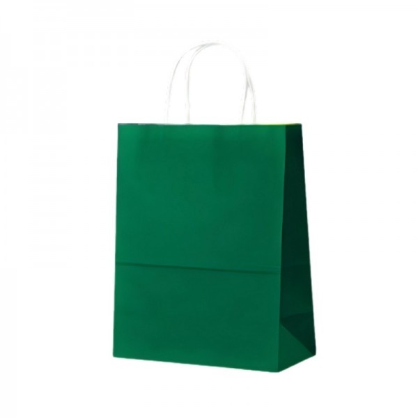 Punga hartie alba, design verde inchis, maner snur, 20x9xh25cm, 100buc Produse 118,44 lei