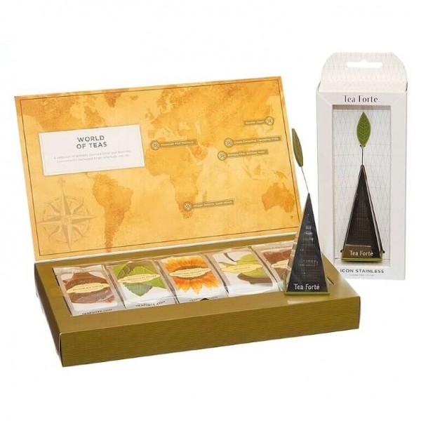 Pachet cadou cu ceai si infuzor din inox World of Teas infuser gift- Tea Forte Produse 170,00 lei