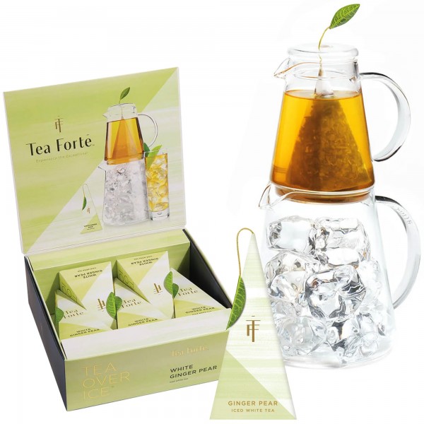 Set cadou cu ceainic pentru ceai rece si 5 piramide ceai rece Tea White Ginger Pear Gift set - Tea Forte Produse 235,00 lei