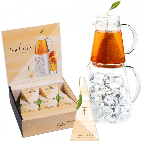 Set cadou cu ceainic pentru ceai rece si 5 piramide ceai rece Iced Tea Green Mango Peach Gift - Tea Forte Produse 235,00 lei