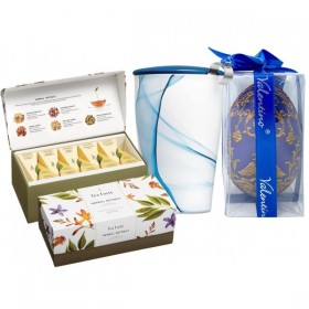 Coș Cadou: ceai, cană și ciocolată belgiană Valentino Blue Retreat - Tea Forte Produse 309,00 lei