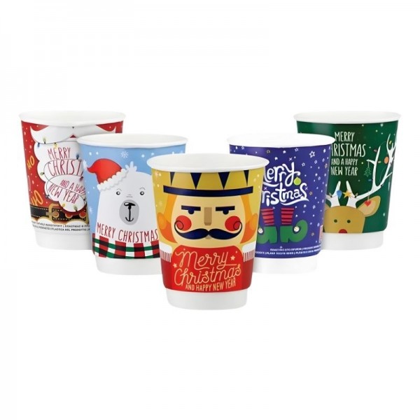 Pahare carton 470ml - 16oz Christmas, double wall D90, 25buc Pahare bauturi calde 10,90 lei