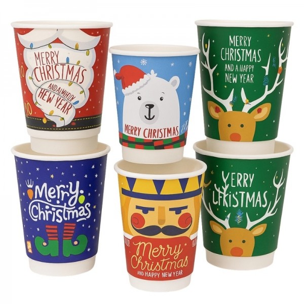 Pahare carton 470ml - 16oz Christmas, double wall D90, 25buc Pahare bauturi calde 10,90 lei