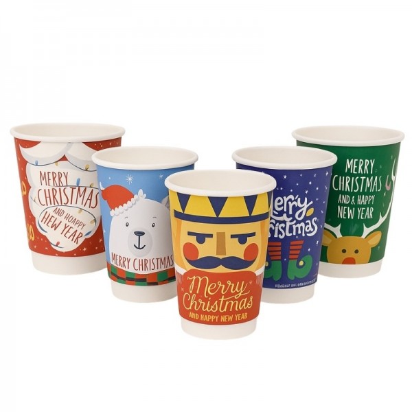 Pahare carton 470ml - 16oz Christmas, double wall D90, 25buc Pahare bauturi calde 10,90 lei