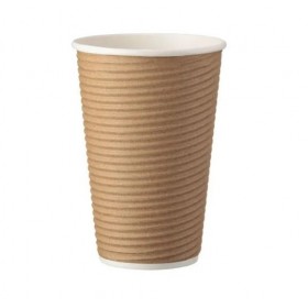 Pahare carton 470ml - 16oz ripple kraft D90 (25buc) Pahare natur 11,90 lei