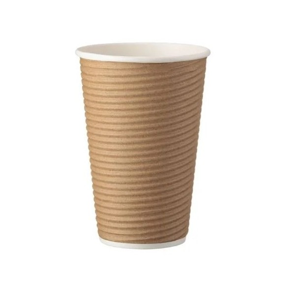 Pahare carton 470ml - 16oz, perete ripped, Kraft, D90, 25buc Pahare carton kraft 12,50 lei