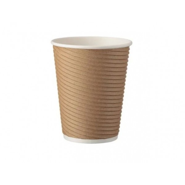 Pahare carton 350ml - 12oz, perete ripped, Kraft, D90, 25buc Pahare carton kraft 10,07 lei