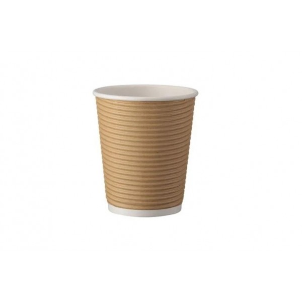 Pahare carton 235ml - 8oz, perete ripped, Kraft, D80, 25buc Pahare din carton 9,35 lei