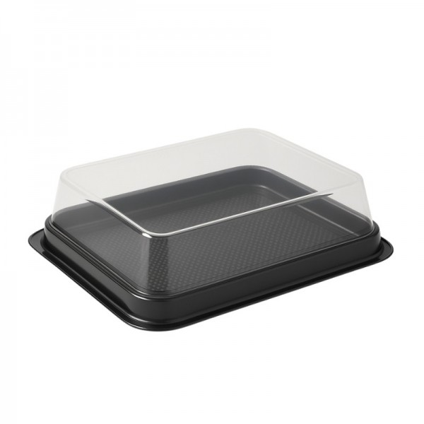 Platou negru, dreptunghiular, cu capac transparent, 265*193*h60 mm, 70buc Produse 242,83 lei