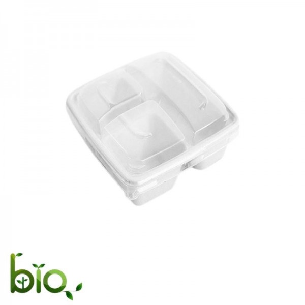 Caserole trestie, biodegradabile, 3 comp. + capac transparent, 50buc, outlet Outlet 134,28 lei