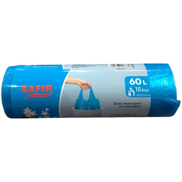 Saci menajeri cu maner, 60L, HDPE, albastri, parfum iasomie, 15 buc/rola Polipropilena 3,20 lei