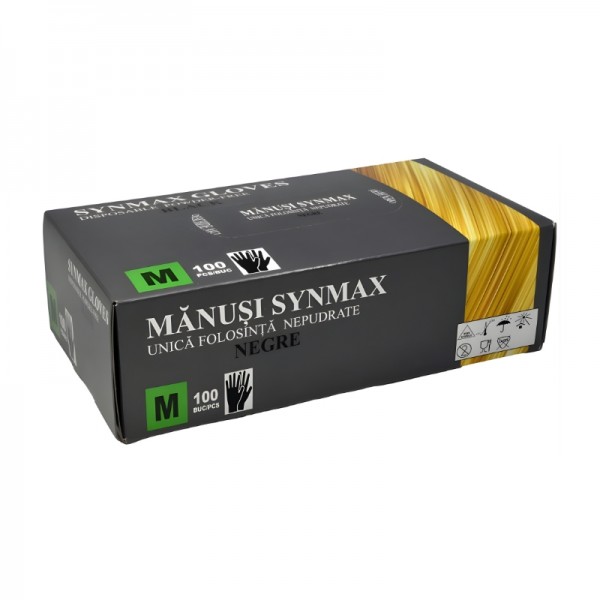 Manusi Synmax, negre, nepudrate, marime M, 100buc Produse 11,99 lei