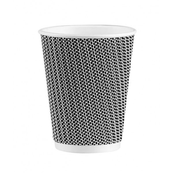 Pahare carton 350ml - 12oz, perete ripped, Black Grid, D90, 25buc Produse 9,71 lei