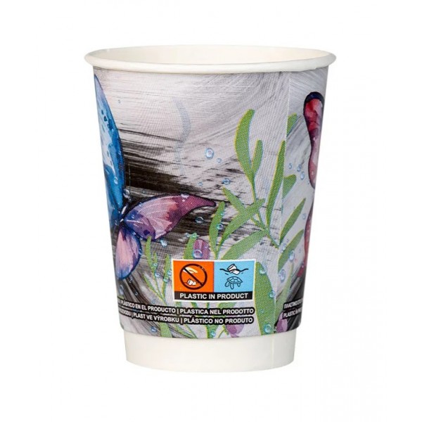 Pahare carton 350ml - 12oz, perete dublu, Butterfly, D90, 25buc Produse 9,14 lei