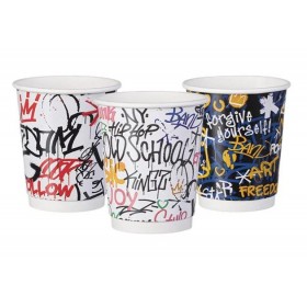 Pahare carton 235ml - 8oz, perete dublu, Graffiti Mix, D80, 25buc Produse 6,88 lei