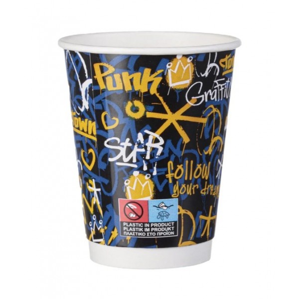 Pahare carton 350ml - 12oz, perete dublu, Graffiti Mix, D90, 25buc Produse 9,90 lei