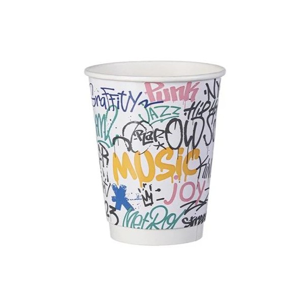 Pahare carton 350ml - 12oz, perete dublu, Graffiti Mix, D90, 25buc Produse 9,90 lei