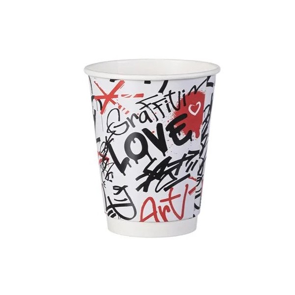 Pahare carton 350ml - 12oz, perete dublu, Graffiti Mix, D90, 25buc Produse 9,90 lei