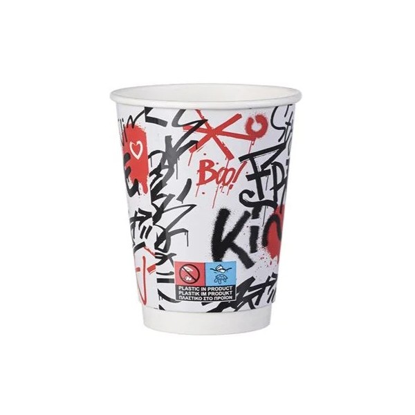 Pahare carton 350ml - 12oz, perete dublu, Graffiti Mix, D90, 25buc Produse 9,90 lei
