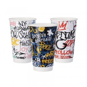 Pahare carton 470ml - 16oz, perete dublu, Graffiti Mix, D90, 25buc Produse 10,38 lei