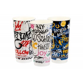Pahare carton 590ml - 20oz, perete dublu, Graffiti Mix, D90, 25buc Pahare carton ripped 16,56 lei