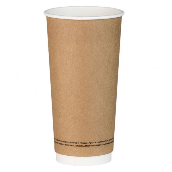 Pahare carton 590ml - 20oz, perete dublu, Natur, D90, 25buc Pahare carton ripped 16,26 lei