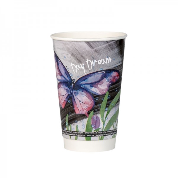 Pahare carton 470ml - 16oz, perete dublu, Butterfly, D90, 25buc Pahare din carton 10,38 lei
