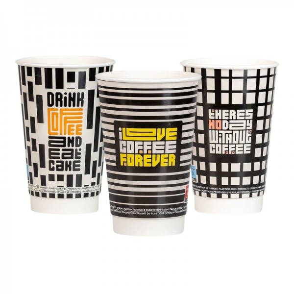 Pahare carton 470ml - 16oz, perete dublu, Geometrical Design, D90, 25buc Pahare din carton 10,38 lei