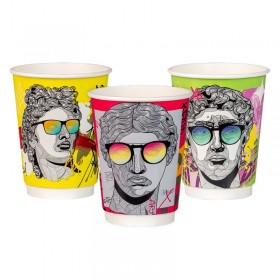 Pahare carton 350ml - 12oz, perete dublu, Pop Art Design, D90, 25buc Pahare din carton 9,14 lei