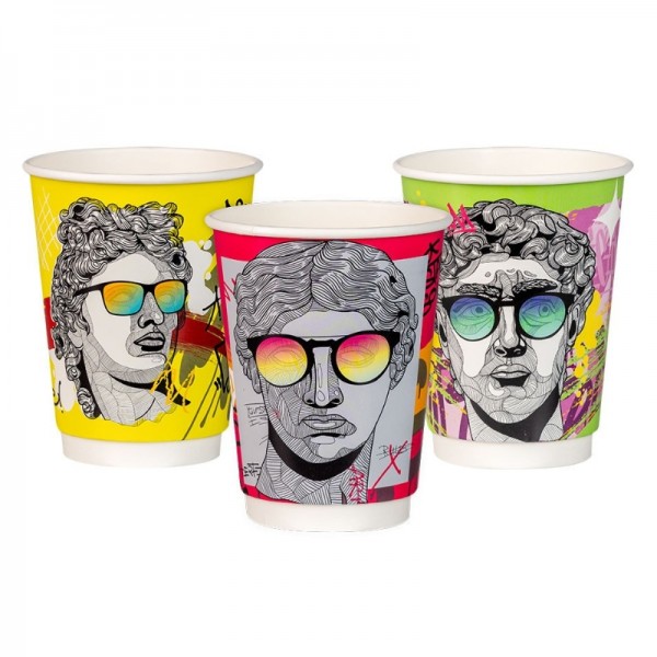Pahare carton 350ml - 12oz, perete dublu, Pop Art Design, D90, 25buc Pahare din carton 9,14 lei
