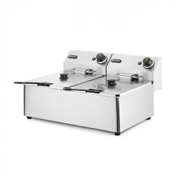 Friteuza electrica profesionala dubla, 2x6L, Hendi Blue Line, corp inox, termostat reglabil 0-190°C, 2x3300 W
