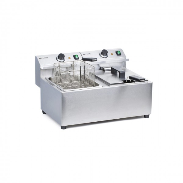 Friteuza electrica profesionala MasterCook dubla, 2x8 litri, corp inox, termostat reglabil 0-195°C, 2x3500W
