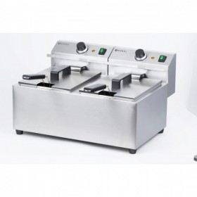 Friteuza electrica profesionala MasterCook dubla, 2x8 litri, corp inox, termostat reglabil 0-195°C, 2x3500W