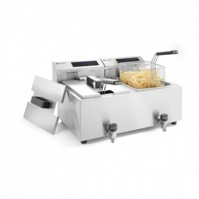 Friteuza electrica profesionala MasterCook dubla, 2x8 litri, corp inox, panou digital, termostat reglabil 0-190°C, 2x3500W