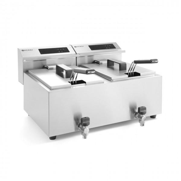 Friteuza electrica profesionala MasterCook dubla, 2x8 litri, corp inox, panou digital, termostat reglabil 0-190°C, 2x3500W