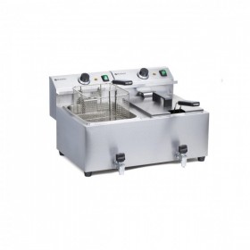 Friteuza electrica profesionala MasterCook dubla, 2x8 litri, cu robinet, corp inox, termostat reglabil 0-195°C, 2x3500W