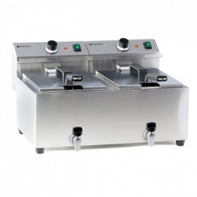Friteuza electrica profesionala MasterCook dubla, 2x8 litri, cu robinet, corp inox, termostat reglabil 0-195°C, 2x3500W
