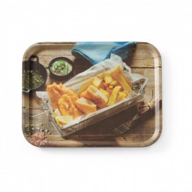 Tava de servire dreptunghiulara suprafata antiderapanta, cu imprimare, HENDI, tasty fish & chips, 330x430mm Produse 67,12 lei