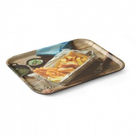 Tava de servire dreptunghiulara suprafata antiderapanta, cu imprimare, HENDI, tasty fish & chips, 330x430mm Produse 67,12 lei